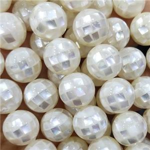 white Mother of Pearl Beads, faceted round, approx 12mm dia [SHEMP118-12MM]