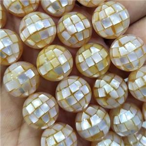 yellow Mother of Pearl Beads, faceted round, approx 12mm dia [SHEMP122-12MM]