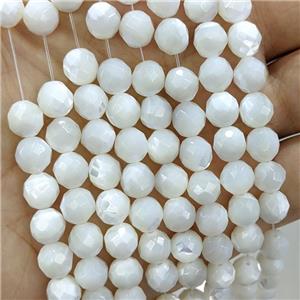 White Mother Of Pearl MOP Shell Beads Faceted Round, approx 8mm dia [SHEMP125-8MM]