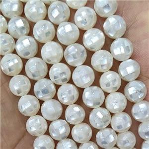 Round MOP Shell Beads White Faceted, approx 10mm dia [SHEMP129-10MM]