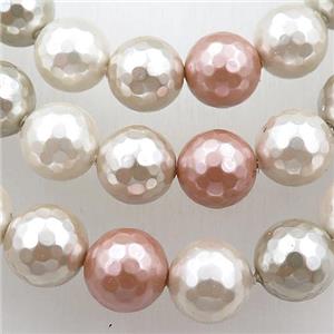 pearlized shell beads, faceted round, mixed color, approx 12mm dia [SHEPL210]