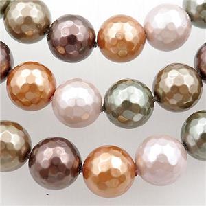pearlized shell beads, faceted round, mixed color, approx 12mm dia [SHEPL211]