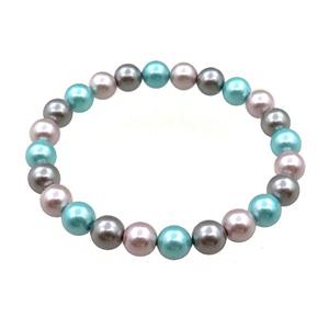 pearlized shell bracelet, mixed color, approx 8mm dia [SHEPL216]