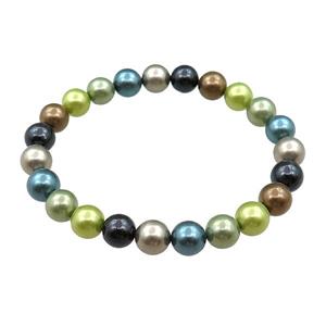 pearlized shell bracelet, mulitcolor, approx 8mm dia [SHEPL217]