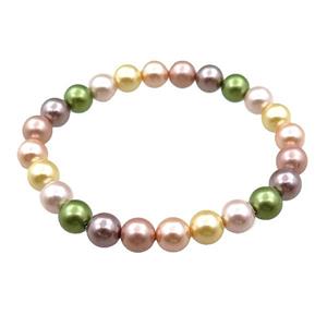pearlized shell bracelet, mulitcolor, approx 8mm dia [SHEPL221]