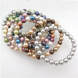 pearlized shell stretch bracelet, mixed, approx 8mm dia [SHEPL226]