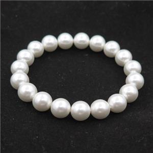 white pearlized shell bracelet, approx 10mm dia [SHEPL228]