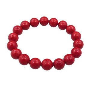 pearlized shell bracelet, red, approx 10mm dia [SHEPL236]