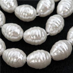 white Pearlized Shell silkworm beads, approx 13-16mm [SHEPL259]