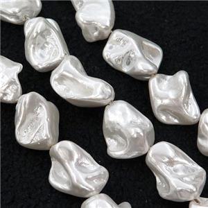 baroque style Freshwater Shell Beads, freeform, white, approx 12-20mm [SHEPL265]