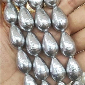 Baroque Style Pearlized Shell Teardrop Beads Gray, approx 16-25mm [SHEPL268]