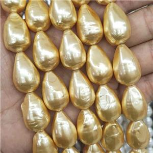 Baroque Style Pearlized Shell Teardrop Beads Gold, approx 16-25mm [SHEPL269]
