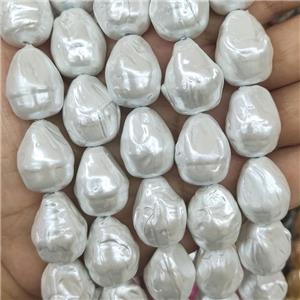 Baroque Style Pearlized Shell Teardrop Beads White, approx 18-22mm [SHEPL270]