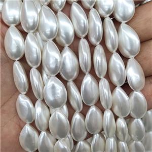 Cream White Pearlized Shell Teardrop Beads Flat, approx 12-18mm [SHEPL283]