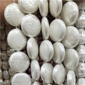 Baroque Style Cream White Pearlized Shell Coin Beads, approx 25mm [SHEPL286]