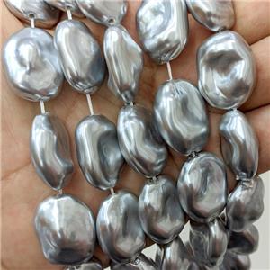 Baroque Style Pearlized Shell Freeform Silvergray, approx 28-24mm [SHP10377]