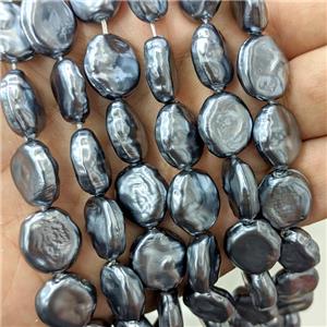 Baroque Style Pearlized Shell Coin Beads Darkgray, approx 14mm [SHP10383]