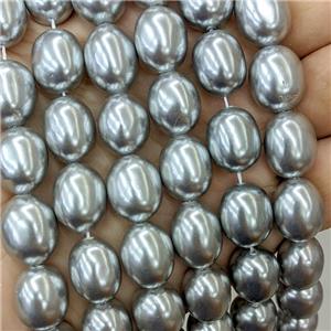 Baroque Style Pearlized Shell Beads Silver Gray Barrel, approx 13-15mm [SHP10393]