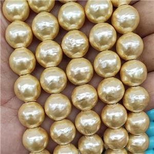 Baroque Style Pearlized Shell Beads Round Golden Hammered, approx 14mm [SHP298-14MM]