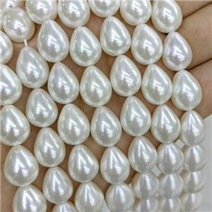 White Pearlized Shell Teardrop Beads Dye, approx 12-15mm [SHP312]