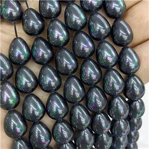Pearlized Shell Teardrop Beads Black Dye Rainbow Electroplated, approx 12-15mm [SHP315]