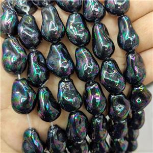 Baroque Style Pearlized Shell Beads Freeform Black Dye Rainbow Electroplated, approx 15-22mm [SHP322]