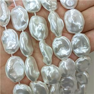 Baroque Style White Pearlized Shell Beads Circle Freeform, approx 18-24mm [SHP330]