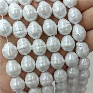 Baroque Style White Pearlized Shell Barrel Beads Screw, approx 12-15mm [SHP343]