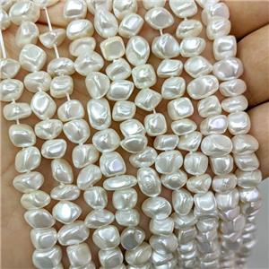 White Pearlized Shell Chips Beads Freeform, approx 7-8mm [SHP344]