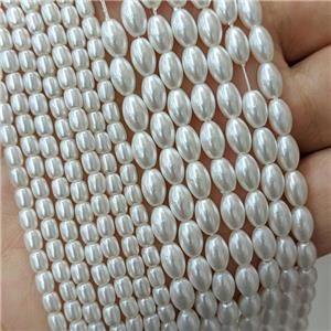 White Pearlized Shell Rice Beads, approx 3-4mm [SHP345-S]