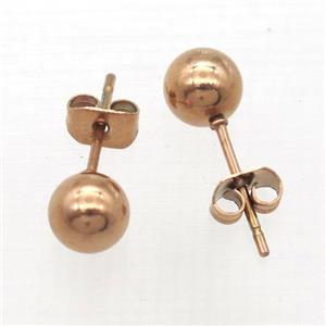 stainless steel Stud Earrings, round ball, rose golden, approx 8mm dia [SSB0360-8MM]