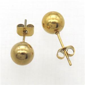 stainless steel Stud Earrings, round ball, gold plated, approx 4mm dia [SSB0361-4MM]