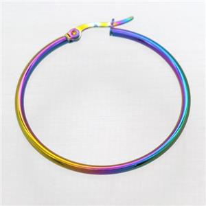 stainless steel Hoop Earrings, rainbow plated, approx 2mm, 39mm dia [SSB0377]