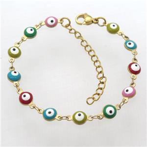 stainless steel bracelet with mixcolor evil eye, resizable, gold plated, approx 6mm, 16-20cm length [SSB0386]