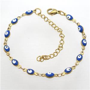 stainless steel bracelet with blue evil eye, Adjustable, gold plated, approx 4-5.5mm, 16-20cm length [SSB0387]