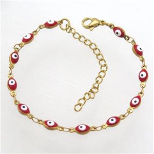 stainless steel bracelet with red evil eye, resizable, gold plated, approx 4-5.5mm, 16-20cm length [SSB0389]