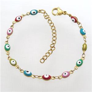 stainless steel bracelet with mixcolor evil eye, Adjustable, gold plated, approx 4-5.5mm, 16-20cm length [SSB0390]