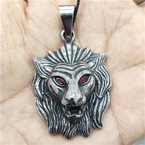 stainless steel Lion pendant, antique silver, approx 35-43mm [SSB0459]