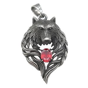 stainless steel wolf pendant, antique silver, approx 35-48mm [SSB0460]