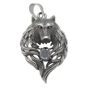 stainless steel wolf pendant, antique silver, approx 35-48mm [SSB0462]