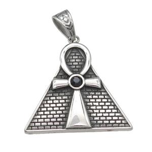 stainless steel triangle cross pendant, antique silver, approx 38-40mm [SSB0475]