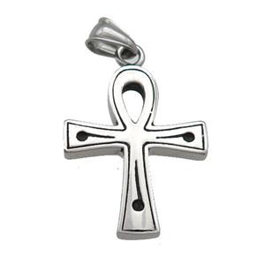stainless steel cross pendant, antique silver, approx 27-35mm [SSB0485]