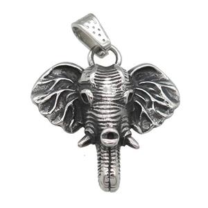 stainless steel elephant pendant, antique silver, approx 35-38mm [SSB0489]