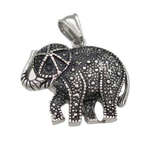 stainless steel elephant pendant, antique silver, approx 25-33mm [SSB0491]