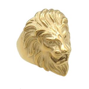 stainless steel Lion Ring, gold plated, approx 25-35mm, 21mm dia [SSB0497]