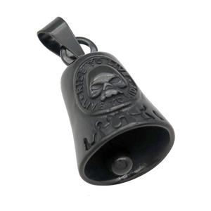 stainless steel Bell pendant, Skull Charm, black plated, approx 25-28mm [SSB0498]