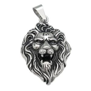 stainless steel Lion pendant, antique silver, approx 46-62mm [SSB0501-L]