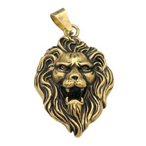 stainless steel Lion pendant, antique gold, approx 36-49mm [SSB0502]