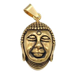 stainless steel buddha pendant, antique gold, approx 25-37mm [SSB0504]