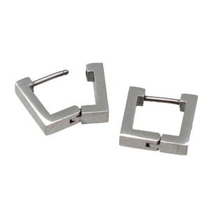 stainless steel Latchback Earring, square, platinum plated, approx 12-12.5mm [SSB0508]